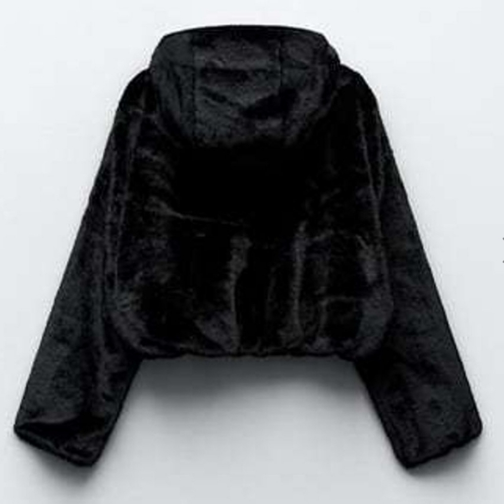 New Zara Faux Fur Jacket With Hood - Picture 3 of 7